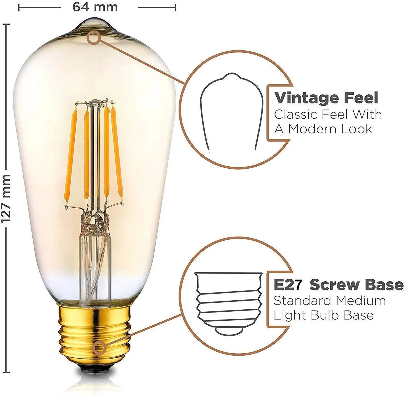 ST64 LED DIMMABLE Amber Glass Filament - The Light Library